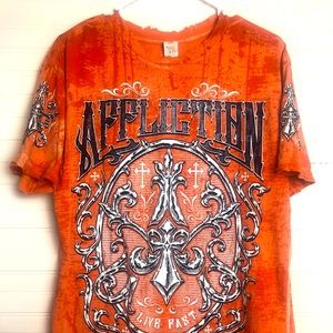 Affliction Distressed Orange Men’s T Shirt Size L